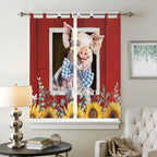 Pig Sunflowers Living Room Curtains 84 Inch Length, Window Curtains Tab Top, Eucalyptus Leaves Floral Bees Red Barn Light Filtering Window Treatments Drapes 42"x84" 2 Panel