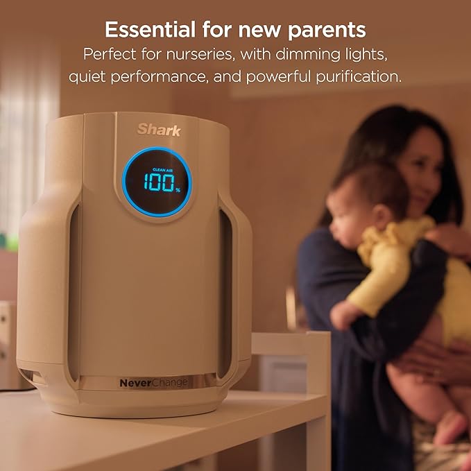 Shark Air Purifier for Home, NeverChange Compact Pro, for Bedroom, Nursery, Home Office, Dorm, HEPA-Exceeding Filter, Captures Pollutants, Pet Dander, Dust, Odor, Smoke, and More, HP072, Dove