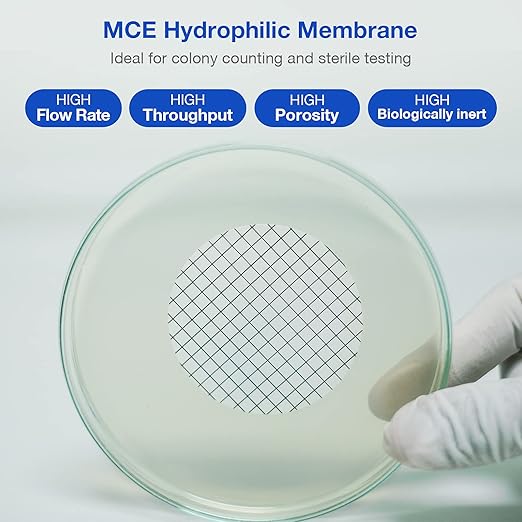 SimPure MCE Gridded Membrane Filter Sterile, 47mm Diameter and 0.45um Pore Size, Individual Pack Membrane Disc Filter, Hydrophilic Filter Paper, Pack of 2000