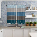 Retro Farm Blue Gray Wood Grain Window Valance Curtains, Rustic Wooden Plank Light Filtering Kitchen Valance with 3-inch Rod Pocket for Living Room Bathroom Bedroom,2 Panel,42x63In