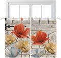 Retro Floral Bedroom Curtains 63 Inch Length, Window Curtains Tab Top, Red Yellow Tulips Barm Doors Farmhouse Wooden Light Filtering Window Treatments Drapes 42"x63" 2 Panel