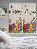 Spring Flowers Bedroom Curtains 63 Inches length, Farmhouse Vintage Country Colorful Floral Window Treatment Curtain Drapes, Rod Pocket Curtain Panels for Living Room Kitchen, 42"x63", 2 Panels