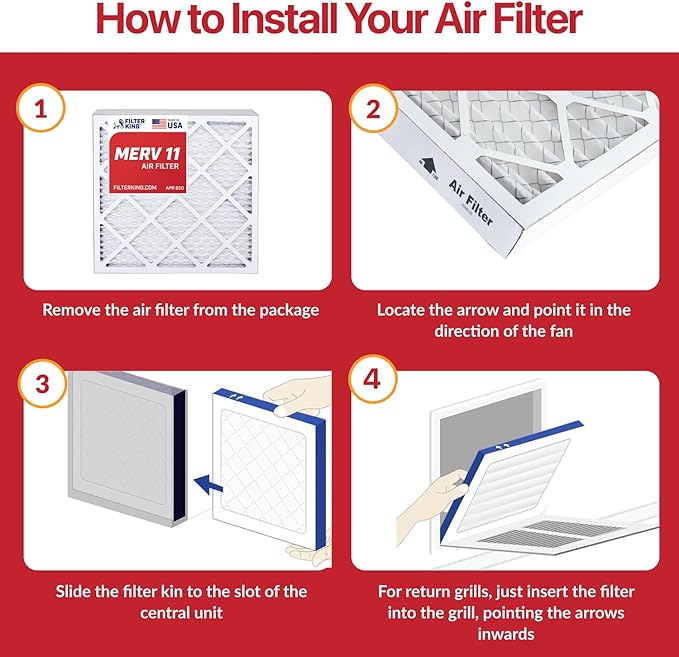 Filter King 21x23.25x1 Air Filter | 6-PACK | MERV 11 HVAC Pleated A/C Furnace Filters | MADE IN USA | Actual Size: 21 x 23.25 x .75"