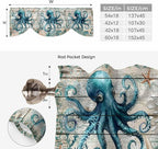 Sea Octopus Ocean Starfish Tie Up Valance Curtains,Nautical Anchor Vintage Wood Grain Kitchen Light Filtering Window Treatments with 3-inch Rod Pocket for Living Room,Bedroom,42x18In