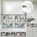 Vintage Farmhouse Kitchen Curtains Set 3 Piece for Windows, Rod Pocket Valance and Tier Set 24 Inch Length, Blue Country Texas Star Vines Wooden Light Filtering Cafe Curtains for Living Room Bathroom