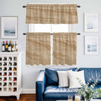 Kitchen Curtains Tiers and Valance Set of 3, Country Farmhouse Light Filtering Window Curtain Set, Vintage Brown Wooden Grain Rod Pocket Curtain Drapes for Cafe, Living Room, 24 Inches Tiers