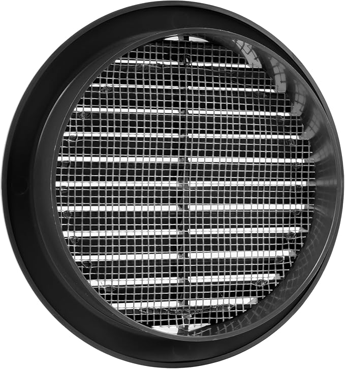 Vent Systems 5'' Inch - Black - Pack of 2 - Soffit Vent Cover - Round Air Vent Louver - Grill Cover - Built-in Insect Screen - HVAC Vents for Bathroom, Home Office, Kitchen