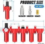3/8" NPT Industrial Grade 5 Stage Aluminum Air Drying System,Double Coalescing Filter,Particulate Filter,Double Desiccant Dryer and Air Regulator,Manual Drain For Plasma Cutter and Paint Spray