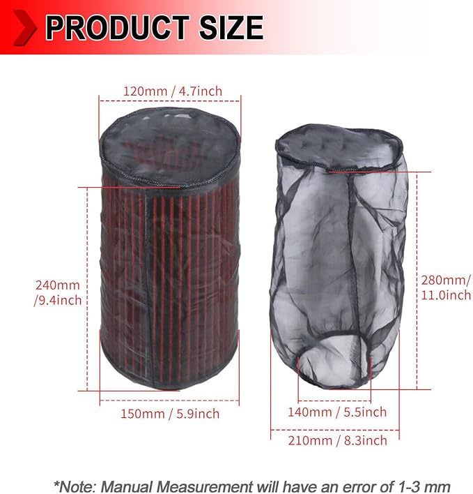 Universal 9 Inch Air Filter Cover, Air Intake Filter Sock Cover, Motorcycle Waterproof Air Filter Rain Sock Dustproof Protective Cover (Filter L), Pack of 6