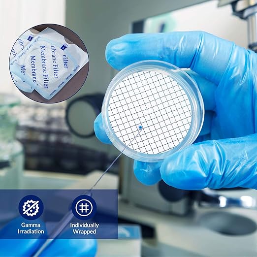 Membrane Solutions MCE Gridded Membrane Filter, Mixed Cellulose Esters Membrane Filter, Sterile Individual Pack Membrane Disc Filter, Diameter: 47 mm, Pore Size: 0.45 um, 100/Pk