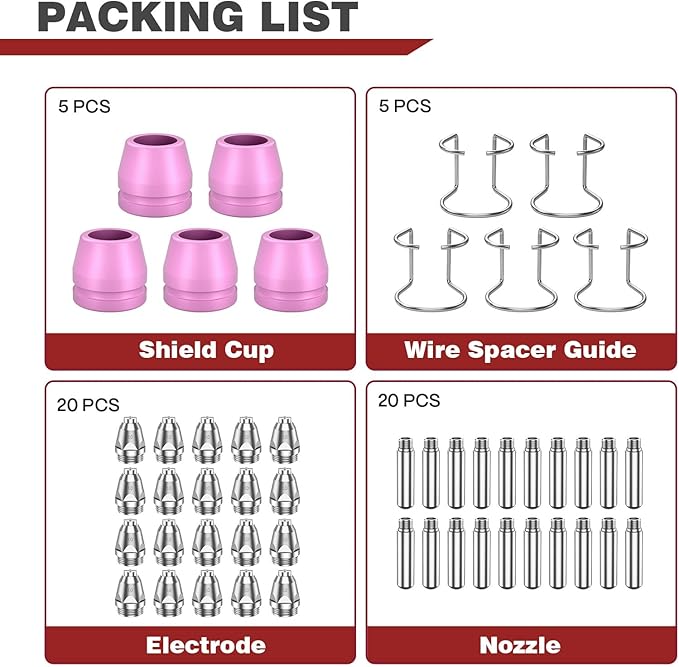 ARCCAPTAIN AG-60 Plasma Cutter Torch Consumables, 50Pcs .040'' SG-55 AG-60 WSD-60 Plasma Cutter Torch Accessories for CUT55 PRO, CUT55 PROLUX, CUT 55PILOTARC,CUT 55PIL0T, CUT 60HF, CUT 60HF PRO