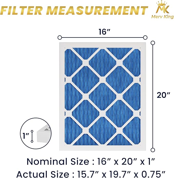 MervKing 16x20x1 Air Filter Actual Size: 15.7" x 19.7" x 0.75" MERV 11 MPR 1000-1200 | MADE IN USA | 4-Pack | Pleated HVAC AC Furnace Replacement