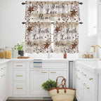 Kitchen Curtains Tiers and Valance Set of 3, Texas Star Brown Light Filtering Window Curtain Set, Farmhouse Retro Branches Wooden Grain Rod Pocket Curtain Drapes for Cafe, Living Room, 24 Inches Tiers