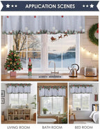 Christmas Curtain Valances for Windows, Kitchen Valance Window Treatment, Winter Xmas Balls Pine Branches Wooden Grain Light Filtering Block Curtains for Bathroom/Bedroom/Living Room 60'' x 18''