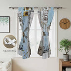 Blue Grey Wooden Bedroom Curtains 72 Inch Length, Window Curtains Tab Top, Farmhouse Barn Sunflowers Retro Light Filtering Window Treatments Drapes 52"x72" 2 Panel