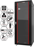 Sysracks 27U Wall Mount Server Rack Cabinet, 19” Locking Network Rack, 24” Deep, Glass Door, with Fan, PDU and Shelf