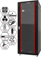 Sysracks 27U Wall Mount Server Rack Cabinet, 19” Locking Network Rack, 24” Deep, Glass Door, with Fan, PDU and Shelf