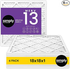 Simply 18x18x1 Air Filter, MERV 13, 6 Pack, For Home AC Furnace & HVAC (Actual Size: 17.75"x17.75"x0.75") DUST, Pet, & Allergy Control