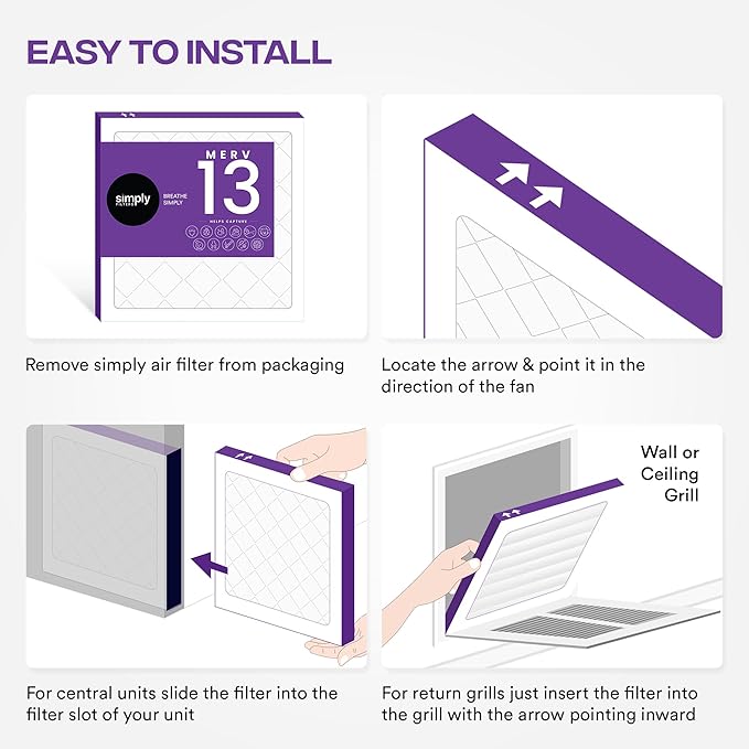 Simply 20x20x1 Air Filter, Merv 13, 6 Pack, For Home AC Furnace & HVAC (Actual Size: 19.75"x19.75"x0.75") DUST, Pet, & Allergy Control