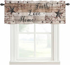 Rustic Star Brown Curtain Valances for Windows, Kitchen Valance Window Treatment, Vintage Plants Berry Wooden Grain Light Filtering Block Curtains for Bathroom/Bedroom/Living Room 60'' x 18''