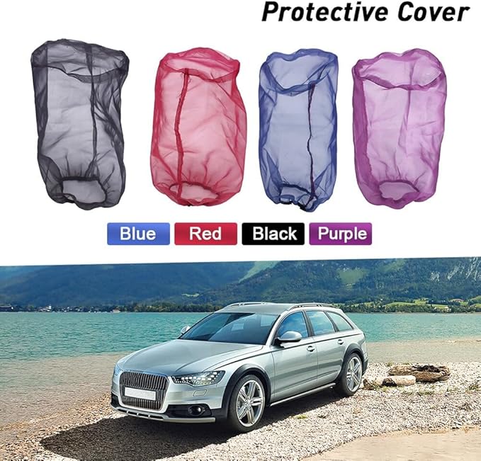 Car Intake Filter Mesh Cover Polyester Cloth Oilproof and Dustproof Cover Cold Air Filter Protector Cover Rain Sock Protective for Motorcycle Automotive (Type B Red)