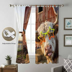 Farm Yaks Living Room Curtains 96 Inch Length, Window Curtains Tab Top, Farmhouse Barn Funny Animals Butterfly Light Filtering Window Treatments Drapes 52"x96" 2 Panel