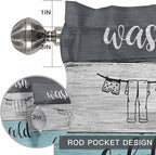 Laundry Rules Valances for Windows, Retro Blue White Wood Board Grain Kitchen Valance Light Filtering Rod Pocket Short Curtains for Kitchen Bathroom, 1 Panel, 42"x12"