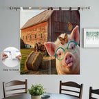 Farm Pig Bathroom Curtains 63 Inch Length, Window Curtains Tab Top, Farmhouse Barn Funny Animals Butterfly Light Filtering Window Treatments Drapes 52"x63" 2 Panel