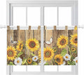 Farmhouse Sunflowers Kitchen Curtains 24 Inch Length, Small Window Curtains Tab Top, Rustic Floral Buttterfly Wood Board Brown Light Filtering Short Window Treatments Tier Drapes 27.5"x24" 2 Panel