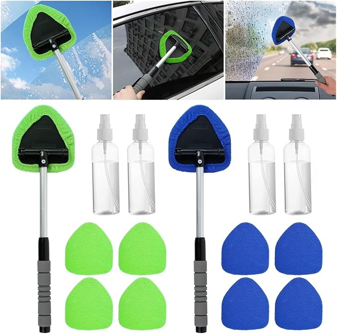 Compatible for Window Scraping Mist Eliminator Microfiber Car Cleaner Telescopic Windshield Cleaning Tools Auto Accessories(Green)