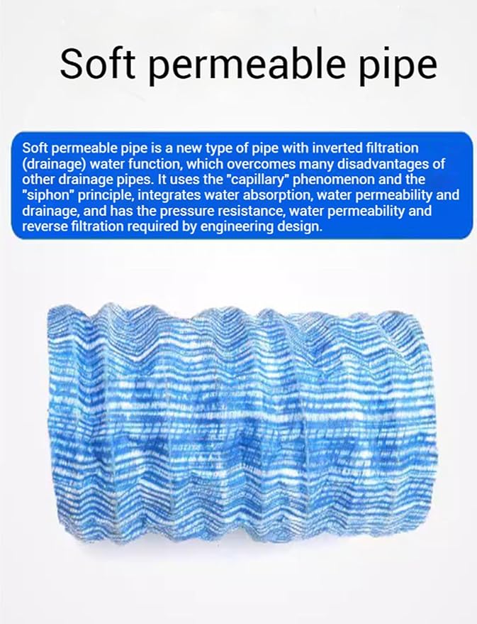 French Drain Pipe for Garden Lawn - 8cm (3in) Perforated Drainage Pipe, Soft Infiltration System for Yard, House, Construction Site, Sidewalk - 5m (16.4ft)