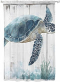 Sheer Curtains 63 Inch Length, Sea Turtle Teal Blue Semi Sheer Curtains Light Filtering Window Treatment, Summer Coastal Ocean Wood Grain Privacy Voile Drapes for Living Room Bedroom 52x63 Inch