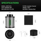 MELONFARM 6" Air Carbon Filter Smelliness Control with Australia Virgin Charcoal, Odor Removal Carbon Filter for Grow Tent, Inline Fan, Hydroponics, Pre-Filter Included, Insulated Flange 6" x 11.8"