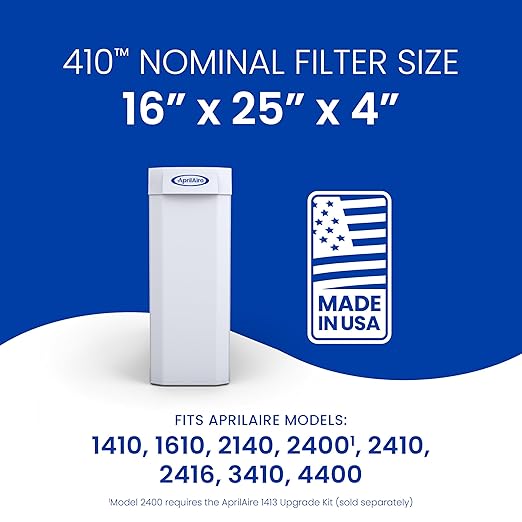 AprilAire 410 Replacement Filter for AprilAire Whole House Air Purifiers - MERV 11, Clean Air & Dust, 16x25x4 Air Filter (Pack of 2)
