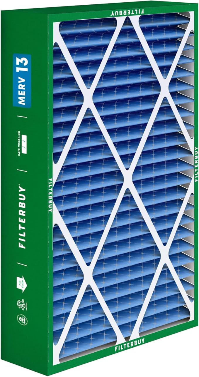Filterbuy 16x25x5 Air Filter MERV 13 Optimal Smoke & Allergy Defense (4-Pack), Pleated HVAC AC Furnace Filters for Amana, Coleman, Goodman, Maytag, York, and More (Actual Size: 15.38 x 25.50 x 5.25)