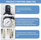 1/2" NPT 3 Stage Air Drying System,Heavy Duty Industrial Grade Air Compressor Water Separator System,Filter Oil Water Separator Dryer for Plasma Cutter and Paint Spray,0-240 PSI,Auto Drain