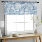 Haze Blue Retro Summer Sheer Valance Curtains, Sea Turtle Starfish Coral Ocean Light Filtering Kitchen Valances Rod Pocket Voile Curtain Window Treatment for Bedroom/Living Room/Basement 42Wx12L