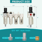 3/4" NPT Industrial Air Dryer for Compressor,4 Stage Air Compressor Water Separator System,Filter Oil Water Separator Dryer for Plasma Cutter and Paint Spray,Auto Drain