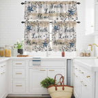 Vintage Country Kitchen Curtains Set 3 Piece for Windows,Rod Pocket Valance and Tier Set 24 Inch Length,Blue Rustic Texas Star Vines Wooden Grain Light Filtering Cafe Curtains for Living Room