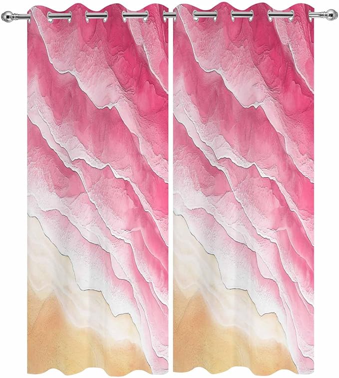 Ocean Outdoor Curtains for Patio Beach Waves Watercolor Abstract Gradient Pink Waterproof Outside Curtains with Grommet Top Weatherproof Curtain for Cabana Pergola Gazebo, 2 Pack, 54" W x 95" L
