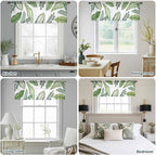 Summer Palm Leaf Sheer Valance Curtains, Green Tropical Plants Nature Leaves Modern Light Filtering Kitchen Valances Rod Pocket Voile Curtain Window Treatment for Bedroom/Living Room/Basement 54Wx18L
