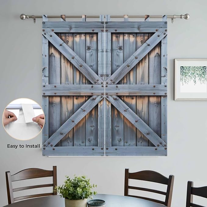 Farmhouse Wood Grain Living Room Curtains 84 Inch Length, Window Curtains Tab Top, Vintage Country Barn Gate Textured Light Filtering Window Treatments Drapes 42"x84" 2 Panel