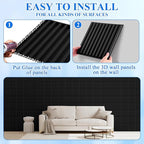 Nuanchu 90 Pcs 3D Slat Wall Panels, 12"x12" PVC Fluted Wall Paneling for Interior Decor, Paintable Waterproof Textured Tiles for Living Room TV Background Gaming Room, 32 Sq. ft Coverage (Black)