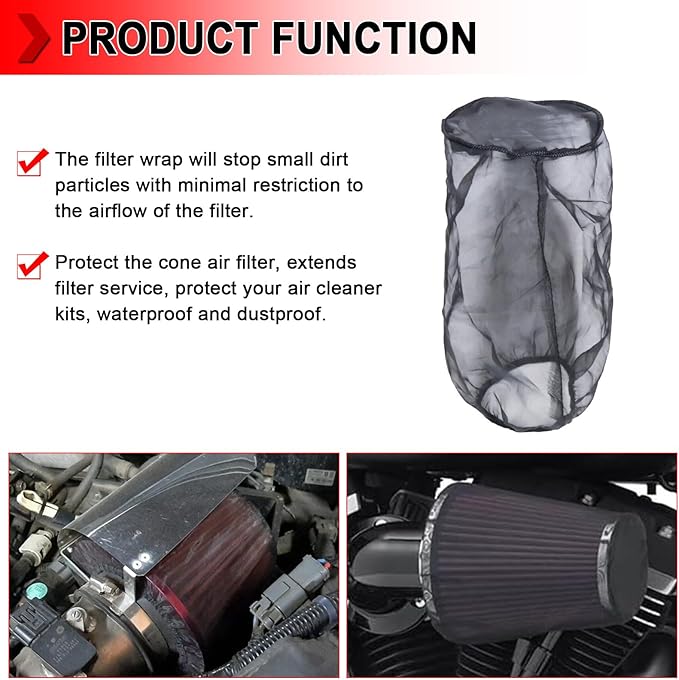 Universal 9 Inch Air Filter Cover, Air Intake Filter Sock Cover, Motorcycle Waterproof Air Filter Rain Sock Dustproof Protective Cover (Filter L), Pack of 2