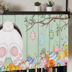 Easter Curtain Valances for Windows, Kitchen Valance Window Treatment, Spring Watercolor Bunny Eggs Wooden Grain Green Light Filtering Block Curtains for Bathroom/Bedroom/Living Room 54'' x 18''