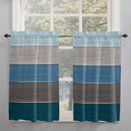 Retro Farm Blue Gray Wood Grain Window Valance Curtains, Rustic Wooden Plank Light Filtering Kitchen Valance with 3-inch Rod Pocket for Living Room Bathroom Bedroom,2 Panel,52x45In