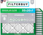 Filterbuy 20x20x1 Air Filter MERV 8 Essential Dust & Allergy Defense (12-Pack), Electrostatic Pleated HVAC AC Furnace Filters Replacement, Made in USA (Actual Size: 19.50 x 19.50 x 0.75)
