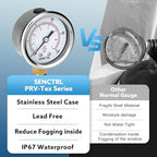 SENCTRL 100 Psi Lead-Free Pressure Gauge, 2" Dial, 1/4 NPT Lower Mount, Waterproof, Stainless Steel Case, for Home Potable Water Tank, Well Pump, RV Regulator, Espresso, Pool Filter Test