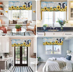 Cow Sunflowers Curtain Valances for Windows, Kitchen Valance Window Treatment, Farmhouse Animal Blue Sky Wooden Grain Light Filtering Block Curtains for Bathroom/Bedroom/Living Room 54'' x 18''