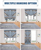 Tie Up Curtains for Windows, Farmhouse Wood Grain Adjustable Balloon Nature Linen Textured Kitchen Curtain, Vintage Country Barn Gate Textured Decorative Tie Up Curtain for Window, 52" x 45"